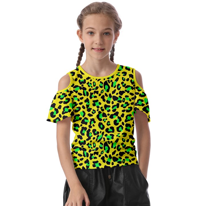 Yellow and green, neon leopard spots pattern Kids  Butterfly Cutout Tee