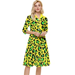 Yellow And Green, Neon Leopard Spots Pattern Classy Knee Length Dress by Casemiro