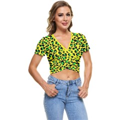 Yellow And Green, Neon Leopard Spots Pattern Short Sleeve Foldover Tee by Casemiro