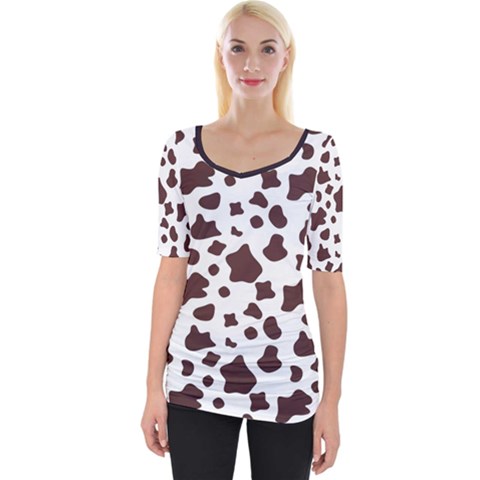 Brown Cow Spots Pattern, Animal Fur Print Wide Neckline Tee by Casemiro