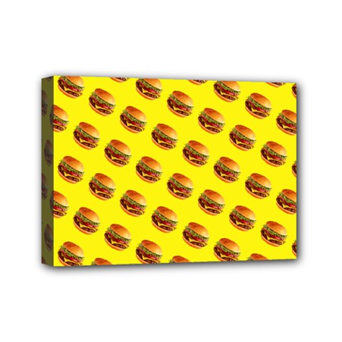 Vector Burgers, Fast Food Sandwitch Pattern At Yellow Mini Canvas 7  X 5  (stretched) by Casemiro