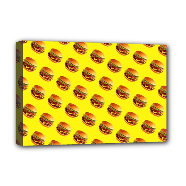 Vector Burgers, fast food sandwitch pattern at yellow Deluxe Canvas 18  x 12  (Stretched)