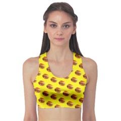 Vector Burgers, Fast Food Sandwitch Pattern At Yellow Sports Bra by Casemiro