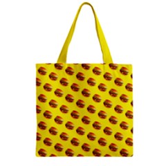 Vector Burgers, Fast Food Sandwitch Pattern At Yellow Zipper Grocery Tote Bag by Casemiro