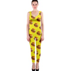 Vector Burgers, Fast Food Sandwitch Pattern At Yellow One Piece Catsuit by Casemiro