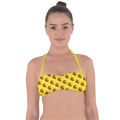 Vector Burgers, Fast Food Sandwitch Pattern At Yellow Halter Bandeau Bikini Top by Casemiro