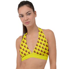 Vector Burgers, Fast Food Sandwitch Pattern At Yellow Halter Plunge Bikini Top by Casemiro