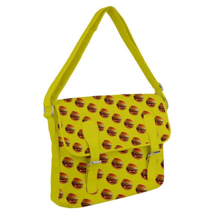 Vector Burgers, fast food sandwitch pattern at yellow Buckle Messenger Bag