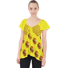 Vector Burgers, Fast Food Sandwitch Pattern At Yellow Lace Front Dolly Top by Casemiro