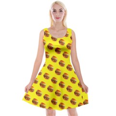 Vector Burgers, Fast Food Sandwitch Pattern At Yellow Reversible Velvet Sleeveless Dress