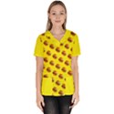 Vector Burgers, fast food sandwitch pattern at yellow Women s V-Neck Scrub Top View1