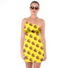 Vector Burgers, Fast Food Sandwitch Pattern At Yellow One Soulder Bodycon Dress by Casemiro