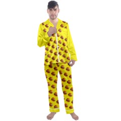 Vector Burgers, Fast Food Sandwitch Pattern At Yellow Men s Long Sleeve Satin Pajamas Set by Casemiro