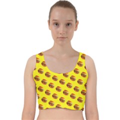 Vector Burgers, Fast Food Sandwitch Pattern At Yellow Velvet Racer Back Crop Top by Casemiro