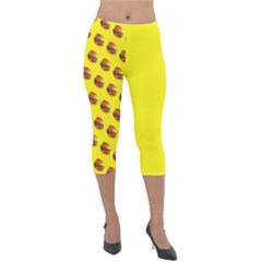 Vector Burgers, Fast Food Sandwitch Pattern At Yellow Lightweight Velour Capri Leggings  by Casemiro