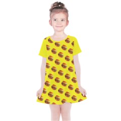 Vector Burgers, Fast Food Sandwitch Pattern At Yellow Kids  Simple Cotton Dress by Casemiro