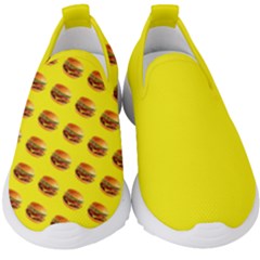 Vector Burgers, Fast Food Sandwitch Pattern At Yellow Kids  Slip On Sneakers by Casemiro