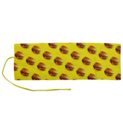 Vector Burgers, Fast Food Sandwitch Pattern At Yellow Roll Up Canvas Pencil Holder (m) by Casemiro