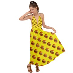 Vector Burgers, Fast Food Sandwitch Pattern At Yellow Backless Maxi Beach Dress by Casemiro