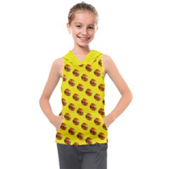 Vector Burgers, Fast Food Sandwitch Pattern At Yellow Kids  Sleeveless Hoodie by Casemiro