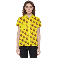 Vector Burgers, Fast Food Sandwitch Pattern At Yellow Short Sleeve Pocket Shirt by Casemiro