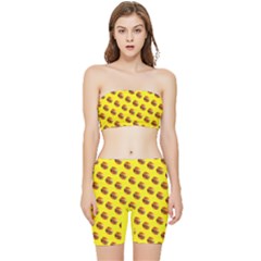 Vector Burgers, Fast Food Sandwitch Pattern At Yellow Stretch Shorts And Tube Top Set by Casemiro