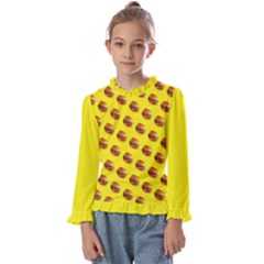 Vector Burgers, Fast Food Sandwitch Pattern At Yellow Kids  Frill Detail Tee