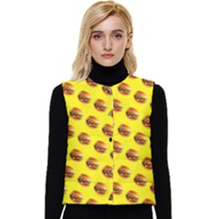 Vector Burgers, Fast Food Sandwitch Pattern At Yellow Women s Short Button Up Puffer Vest by Casemiro