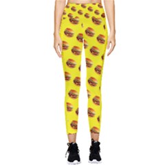 Vector Burgers, Fast Food Sandwitch Pattern At Yellow Pocket Leggings  by Casemiro