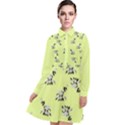 Black and white vector flowers at canary yellow Long Sleeve Chiffon Shirt Dress View1