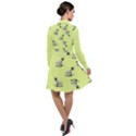 Black and white vector flowers at canary yellow Long Sleeve Chiffon Shirt Dress View2