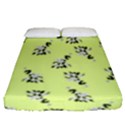 Black and white vector flowers at canary yellow Fitted Sheet (Queen Size) View1