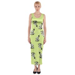 Black And White Vector Flowers At Canary Yellow Fitted Maxi Dress by Casemiro