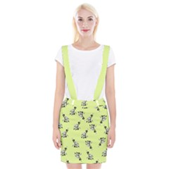 Black And White Vector Flowers At Canary Yellow Braces Suspender Skirt by Casemiro