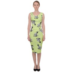 Black And White Vector Flowers At Canary Yellow Sleeveless Pencil Dress by Casemiro