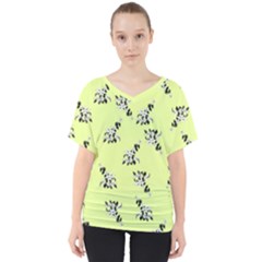 Black And White Vector Flowers At Canary Yellow V-neck Dolman Drape Top by Casemiro