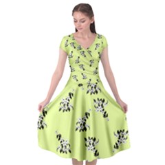 Black And White Vector Flowers At Canary Yellow Cap Sleeve Wrap Front Dress by Casemiro