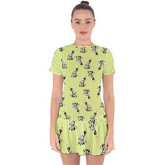 Black And White Vector Flowers At Canary Yellow Drop Hem Mini Chiffon Dress by Casemiro