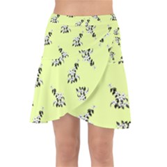 Black And White Vector Flowers At Canary Yellow Wrap Front Skirt by Casemiro