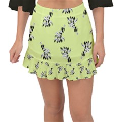 Black And White Vector Flowers At Canary Yellow Fishtail Mini Chiffon Skirt by Casemiro