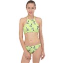 Black and white vector flowers at canary yellow Racer Front Bikini Set View1