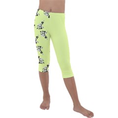 Black And White Vector Flowers At Canary Yellow Kids  Lightweight Velour Capri Leggings  by Casemiro