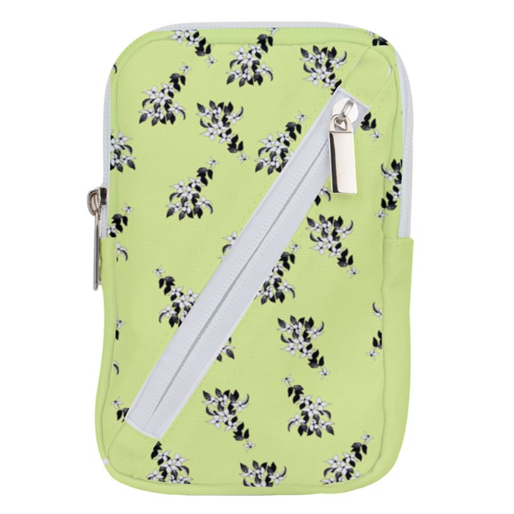 Black and white vector flowers at canary yellow Belt Pouch Bag (Small)