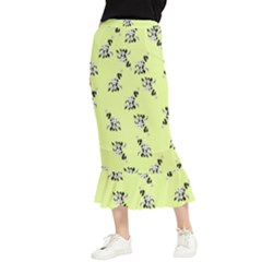 Black And White Vector Flowers At Canary Yellow Maxi Fishtail Chiffon Skirt