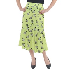 Black And White Vector Flowers At Canary Yellow Midi Mermaid Skirt by Casemiro