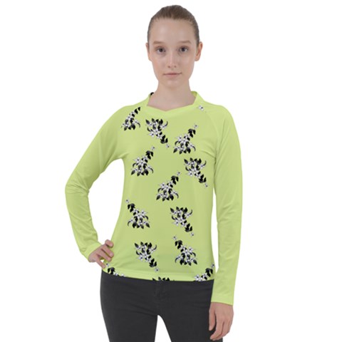 Black And White Vector Flowers At Canary Yellow Women s Pique Long Sleeve Tee by Casemiro