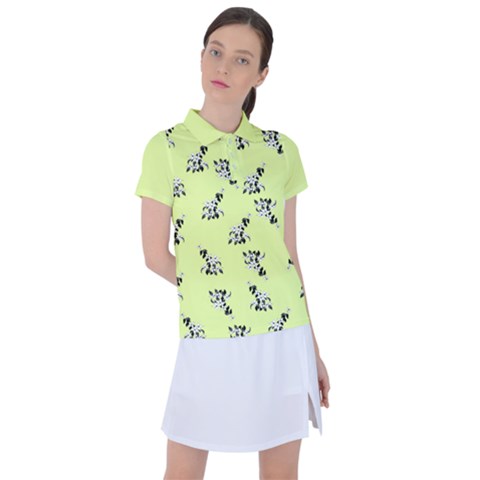 Black And White Vector Flowers At Canary Yellow Women s Polo Tee by Casemiro