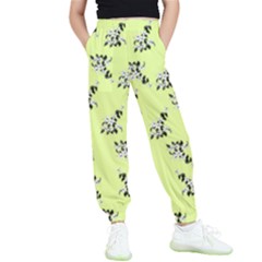 Black And White Vector Flowers At Canary Yellow Kids  Elastic Waist Pants by Casemiro