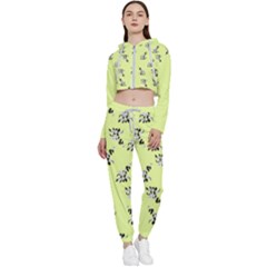 Black And White Vector Flowers At Canary Yellow Cropped Zip Up Lounge Set by Casemiro