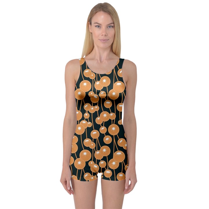 Orange Dandelions On A Dark Background One Piece Boyleg Swimsuit